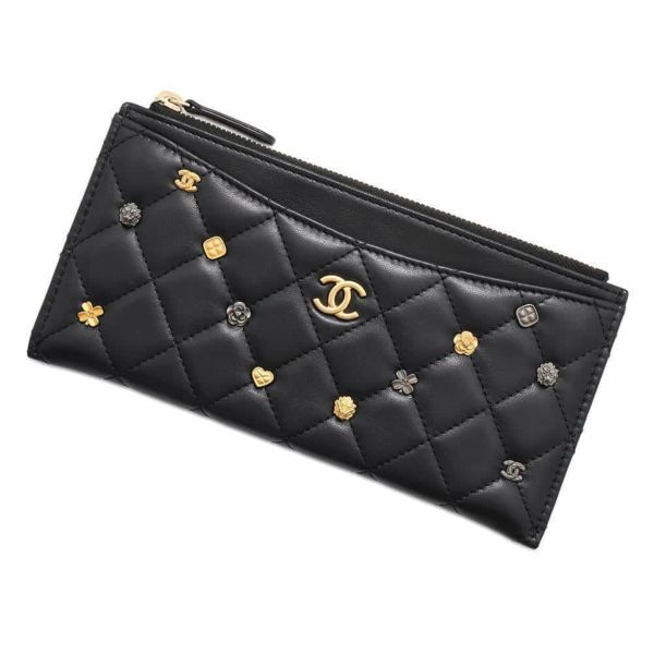 シャネル 長財布 マトラッセ シンボルチャーム ココマーク ラムスキン CHANEL ポーチ 財布 黒