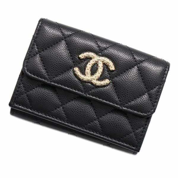 シャネル 三つ折り財布 マトラッセ ココマーク コンパクトウォレット キャビアスキン AP4084 CHANEL 財布 黒 |  中古・新品ブランド販売ギャラリーレア公式通販