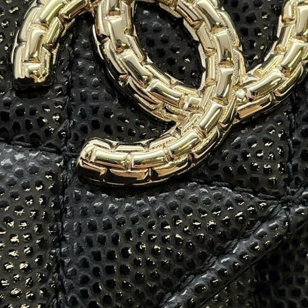 シャネル 三つ折り財布 マトラッセ ココマーク コンパクトウォレット キャビアスキン AP4084 CHANEL 財布 黒