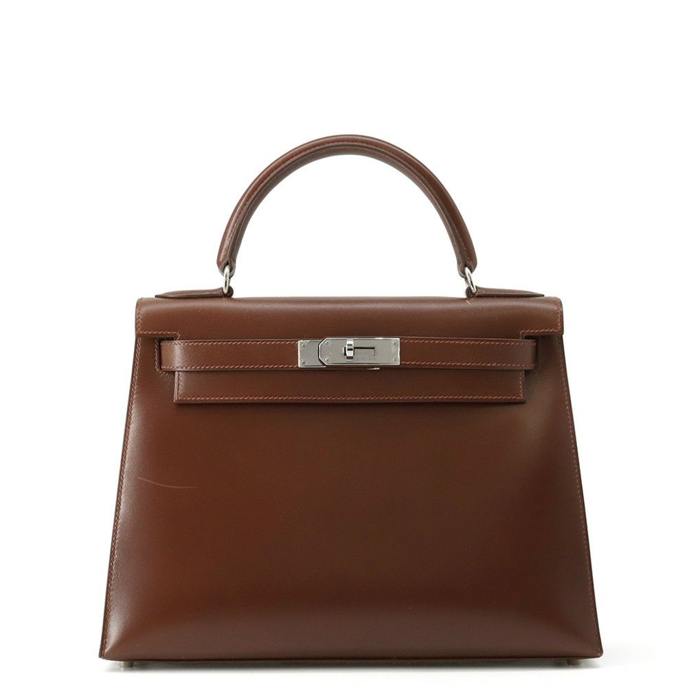 エルメス ハンドバッグ ケリー28 外縫い ノワゼット/シルバー金具 ボックスカーフ □D刻印 2wayショルダー