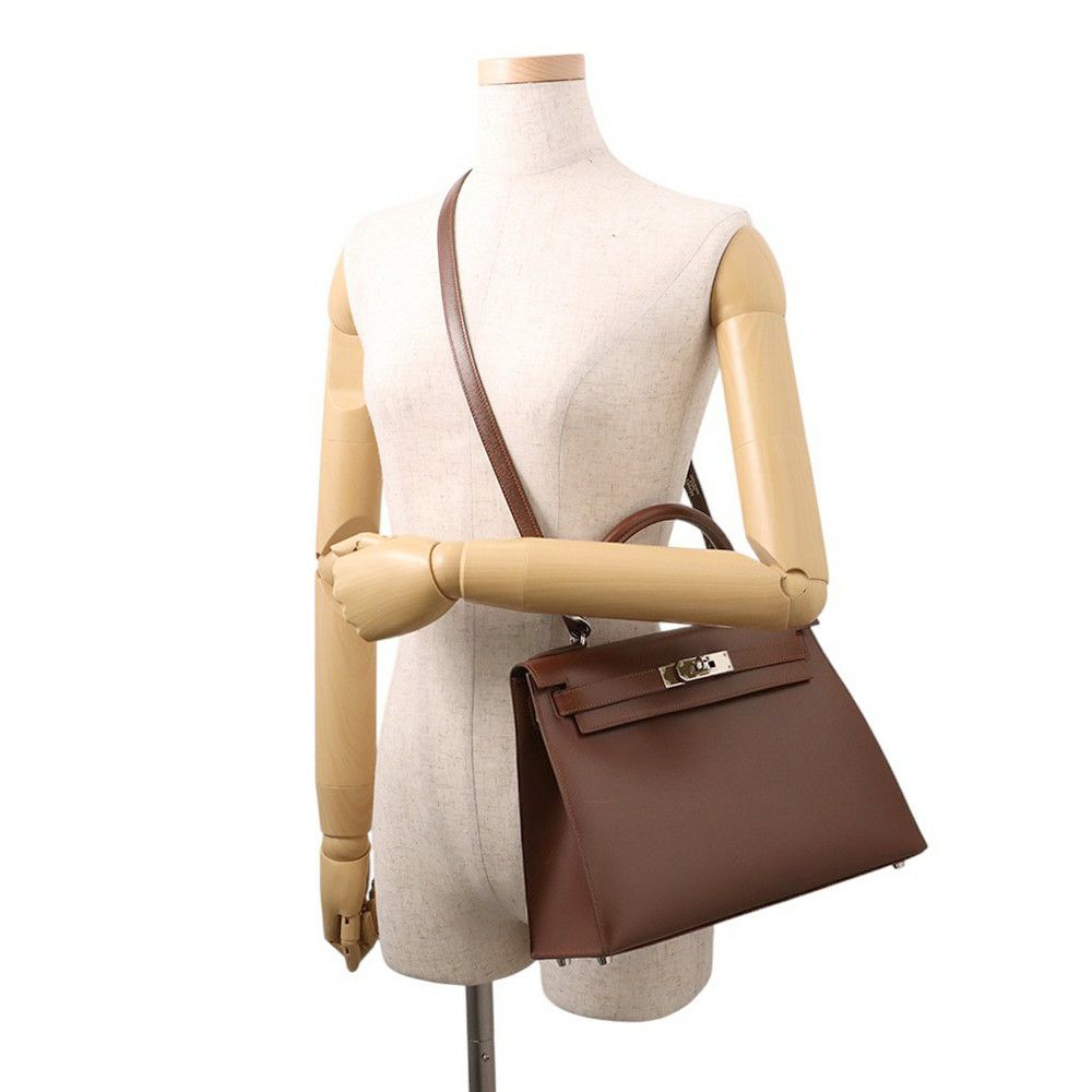 エルメス ハンドバッグ ケリー28 外縫い ノワゼット/シルバー金具 ボックスカーフ □D刻印 2wayショルダー