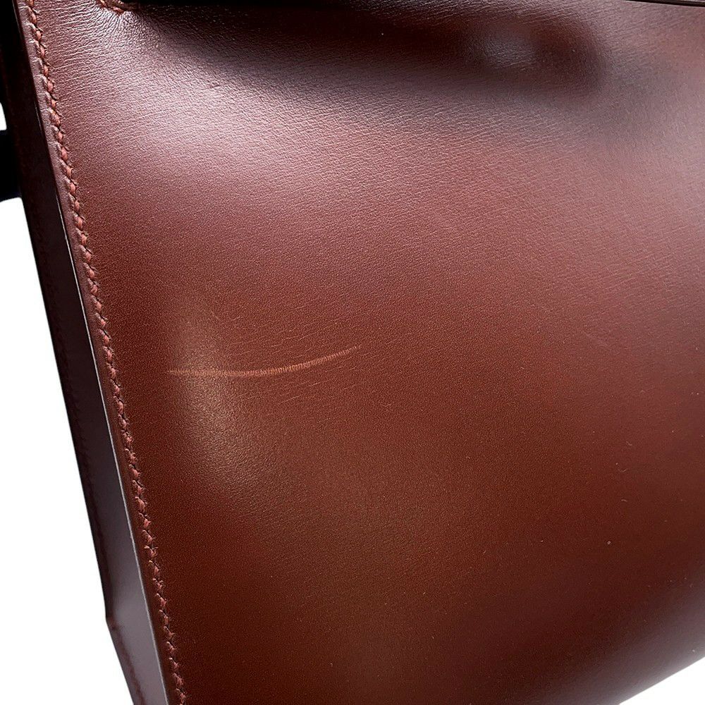 エルメス ハンドバッグ ケリー28 外縫い ノワゼット/シルバー金具 ボックスカーフ □D刻印 2wayショルダー