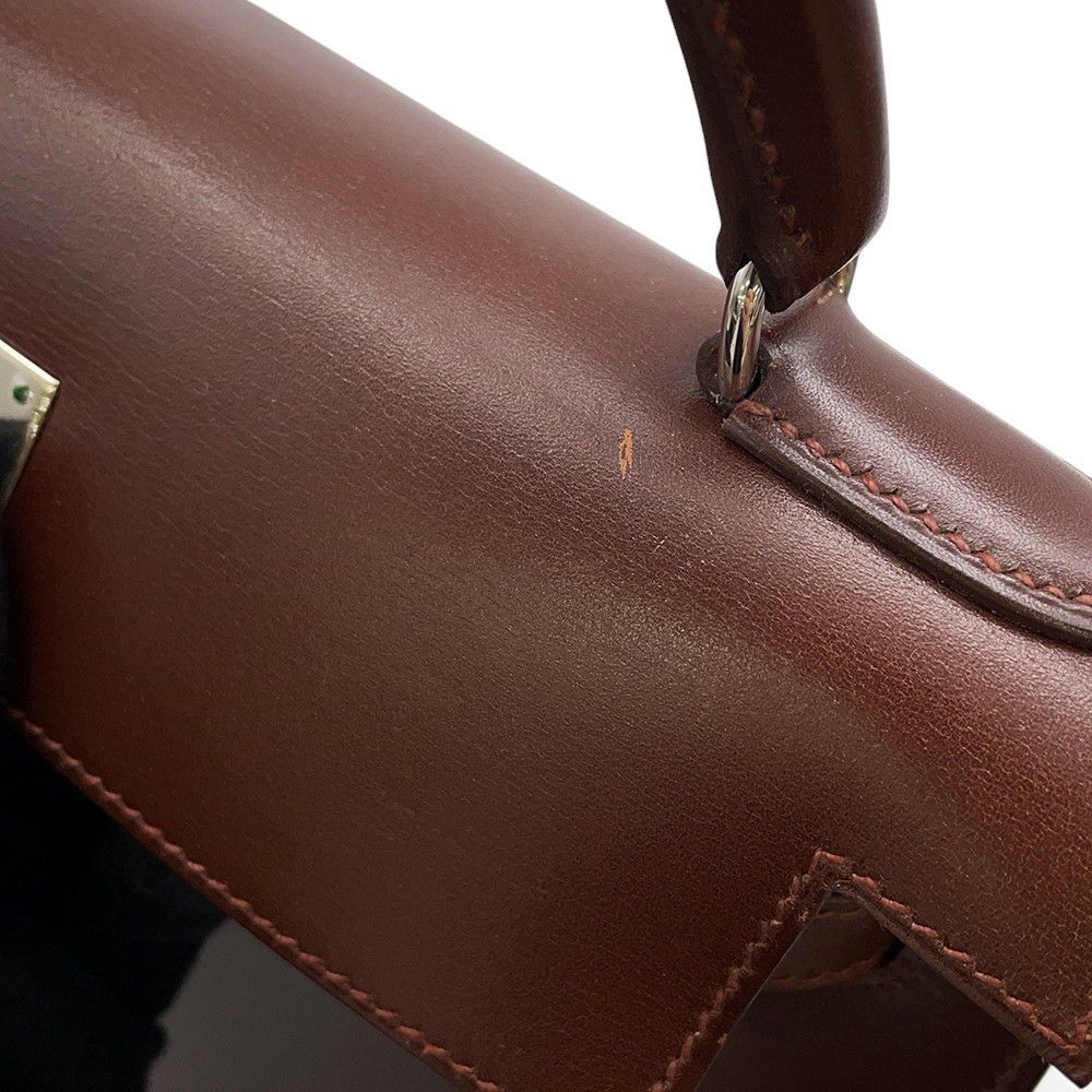 エルメス ハンドバッグ ケリー28 外縫い ノワゼット/シルバー金具 ボックスカーフ □D刻印 2wayショルダー