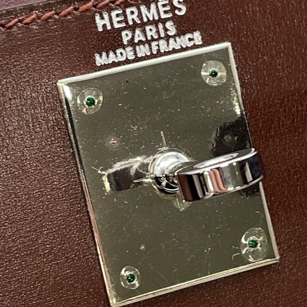 エルメス ハンドバッグ ケリー28 外縫い ノワゼット/シルバー金具 ボックスカーフ □D刻印 2wayショルダー