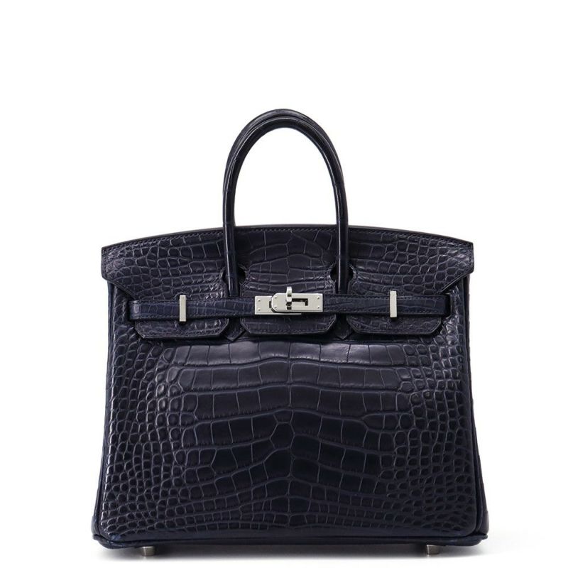 エルメス バーキン25 ブルーマリン/シルバー金具 アリゲーターマット X刻印 HERMES Birkin ハンドバッグ