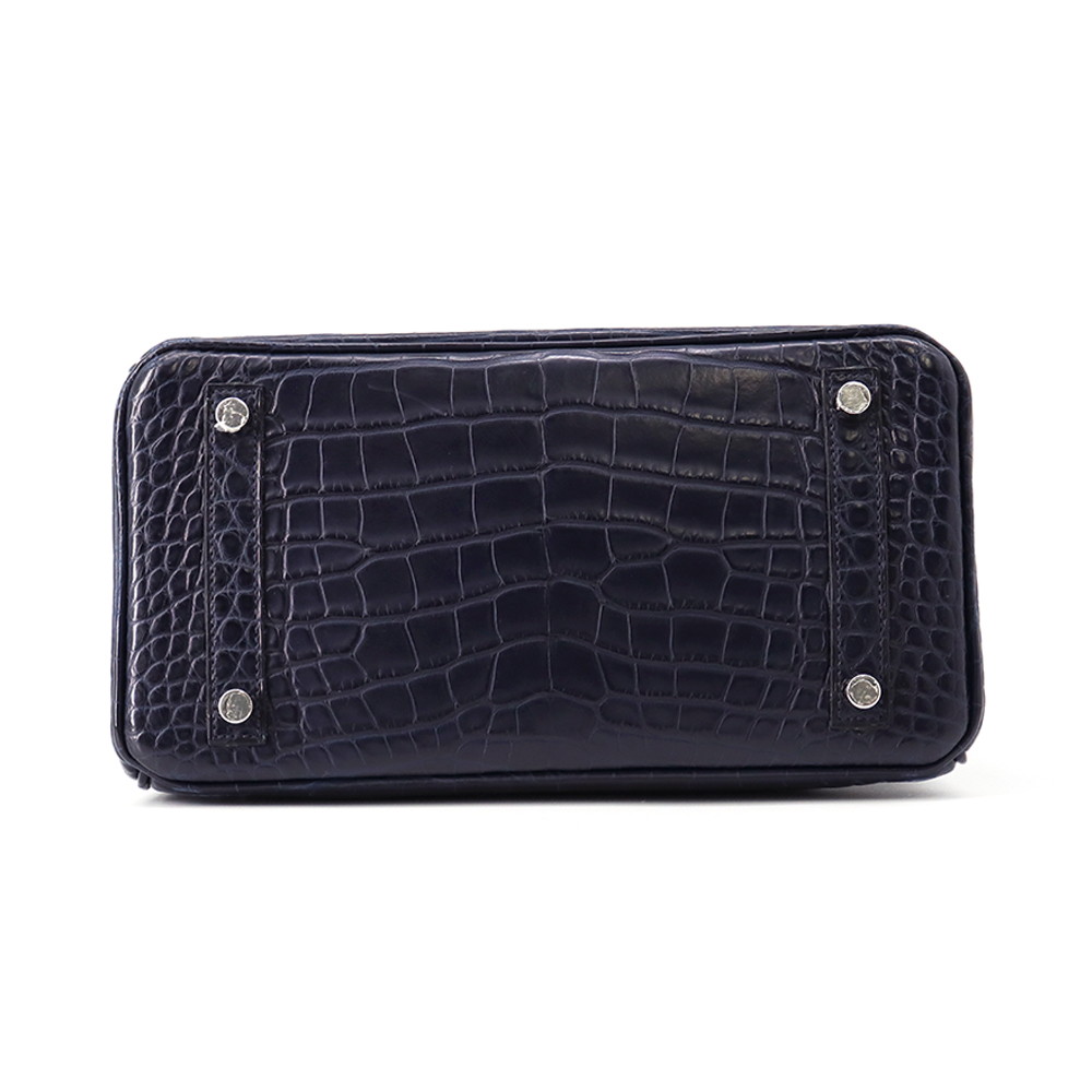 エルメス バーキン25 ブルーマリン/シルバー金具 アリゲーターマット X刻印 HERMES Birkin ハンドバッグ