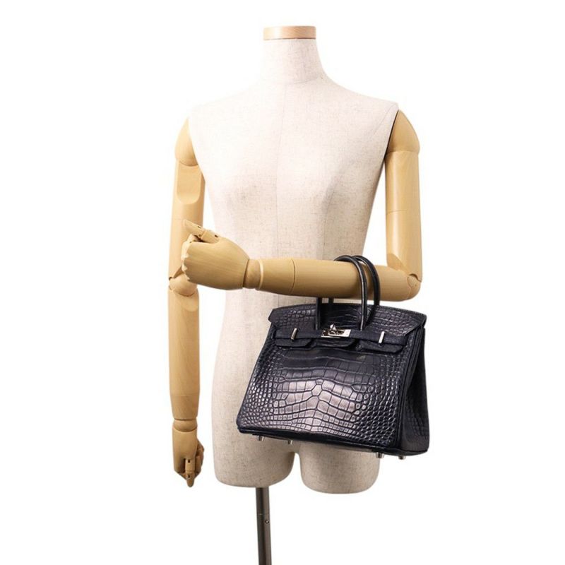 エルメス バーキン25 ブルーマリン/シルバー金具 アリゲーターマット X刻印 HERMES Birkin ハンドバッグ