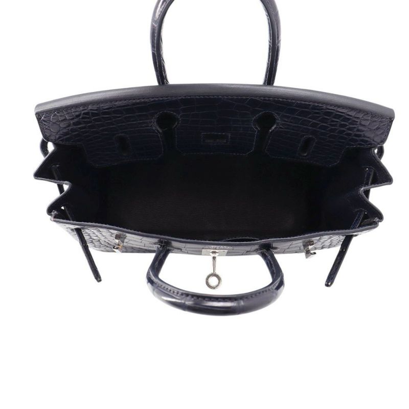 エルメス バーキン25 ブルーマリン/シルバー金具 アリゲーターマット X刻印 HERMES Birkin ハンドバッグ