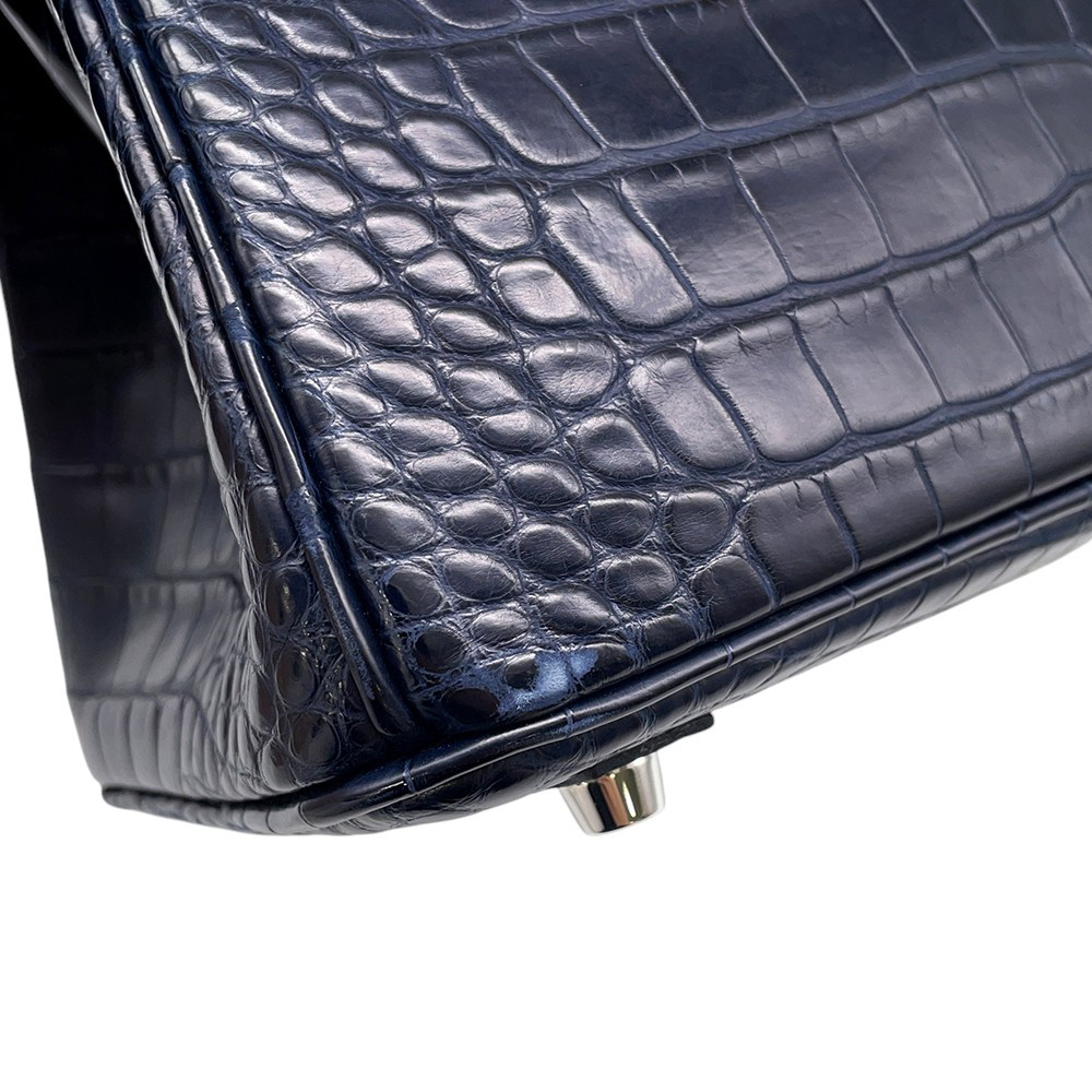 エルメス バーキン25 ブルーマリン/シルバー金具 アリゲーターマット X刻印 HERMES Birkin ハンドバッグ