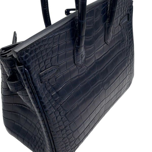 エルメス バーキン25 ブルーマリン/シルバー金具 アリゲーターマット X刻印 HERMES Birkin ハンドバッグ