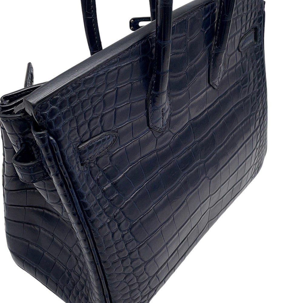 エルメス バーキン25 ブルーマリン/シルバー金具 アリゲーターマット X刻印 HERMES Birkin ハンドバッグ