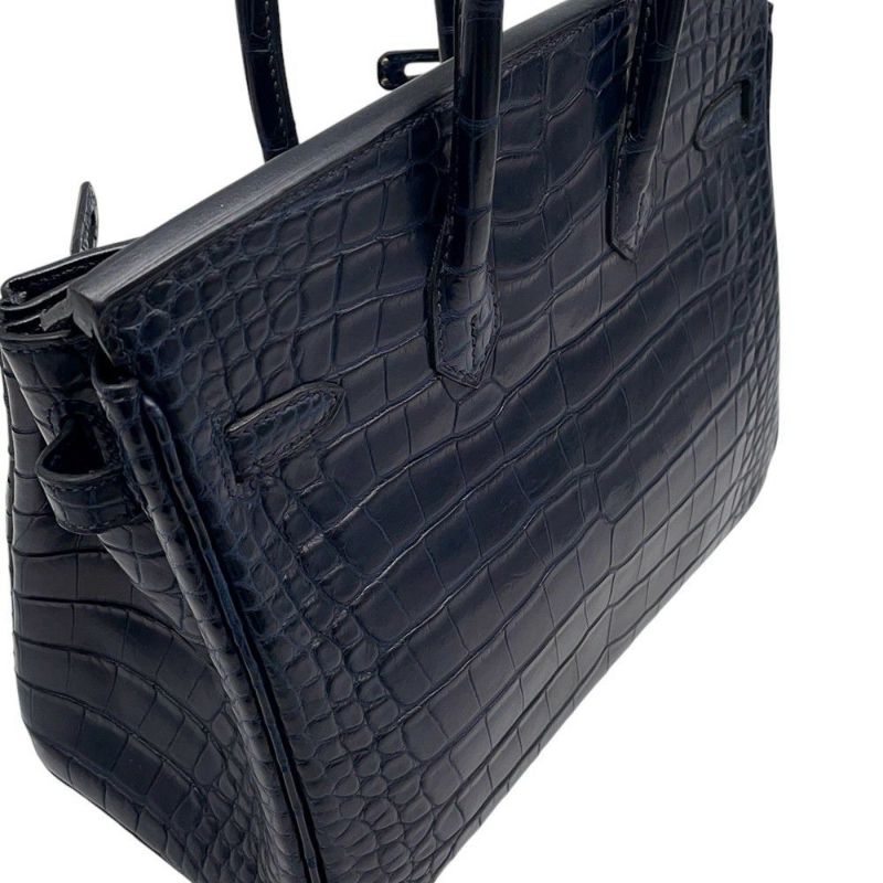 エルメス バーキン25 ブルーマリン/シルバー金具 アリゲーターマット X刻印 HERMES Birkin ハンドバッグ