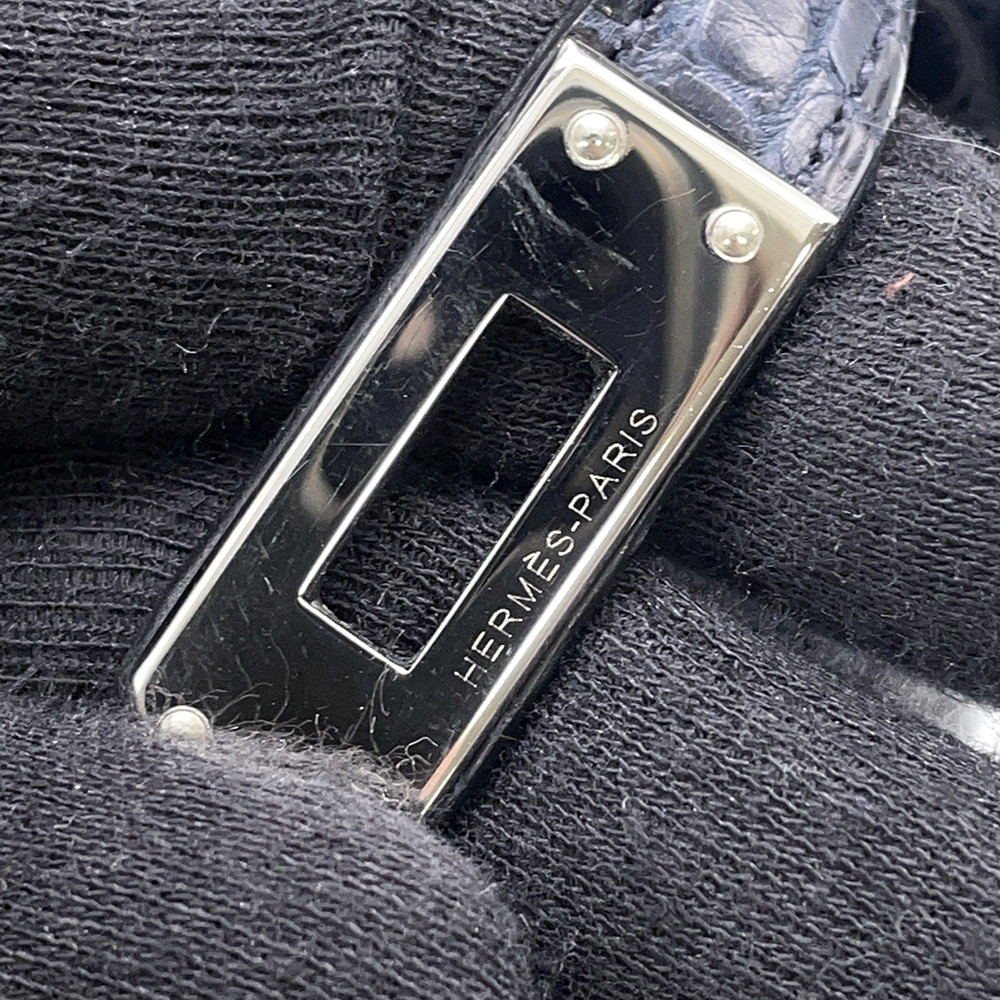 エルメス バーキン25 ブルーマリン/シルバー金具 アリゲーターマット X刻印 HERMES Birkin ハンドバッグ