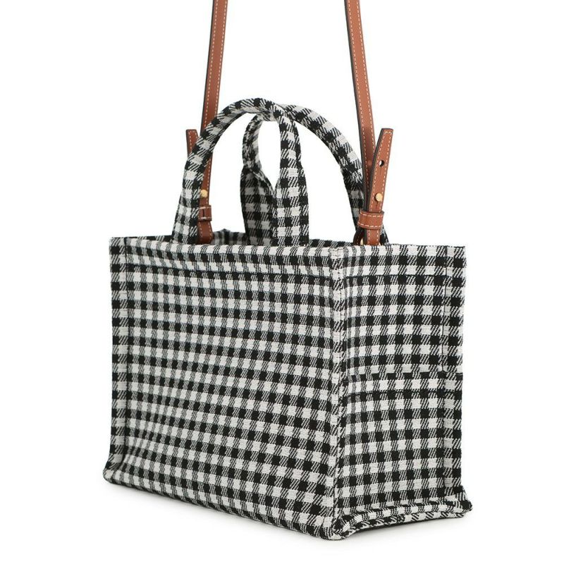 セリーヌ ハンドバッグ スモール カバ タイス チェック キャンバス 199162 CELINE 2way 黒 白