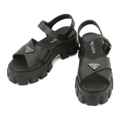 プラダ ブーツ モノリス ポーチ付 レザー Re-Nylon コンバットブーツ