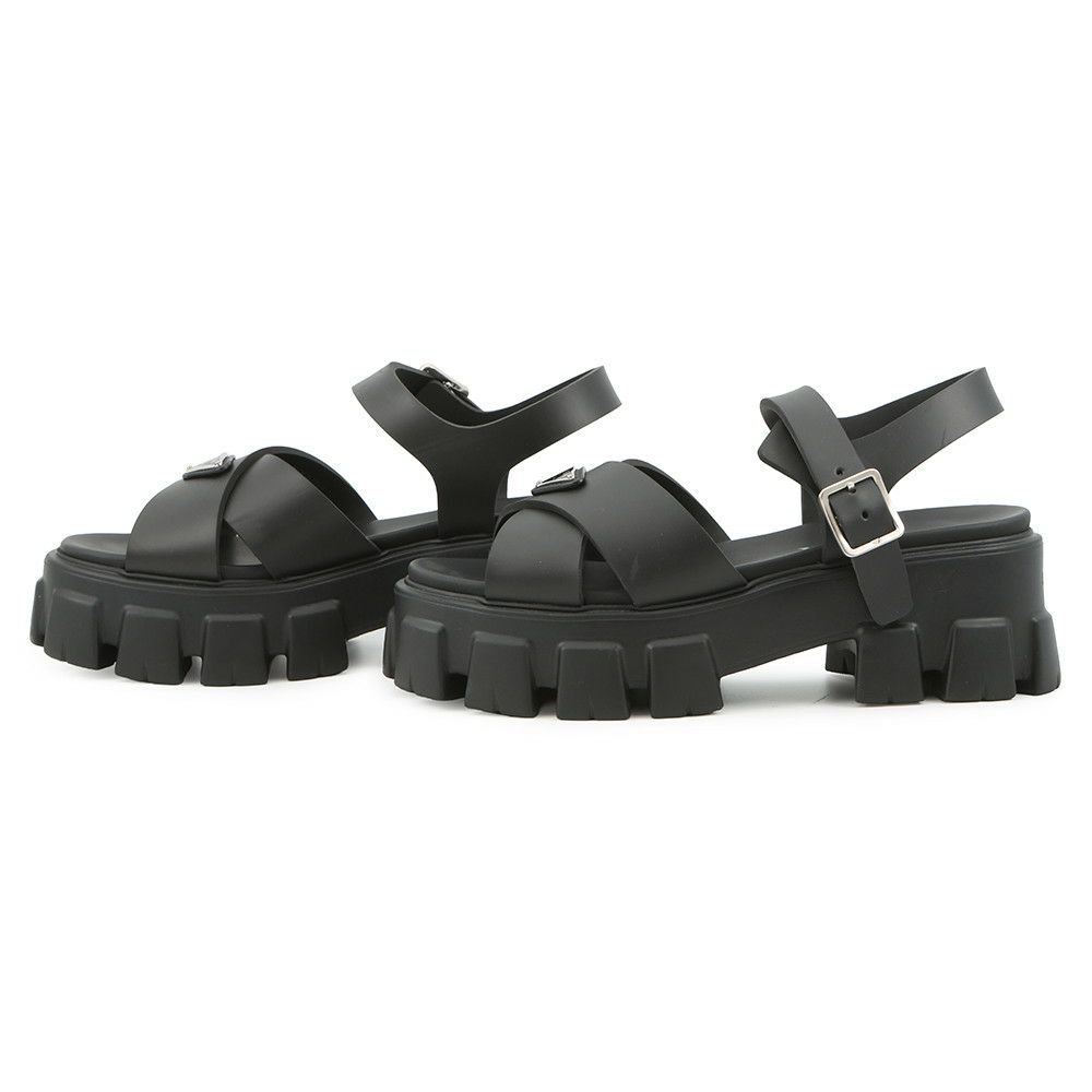 プラダ サンダル モノリス ラバー レディースサイズ38 1X382N PRADA 靴 黒