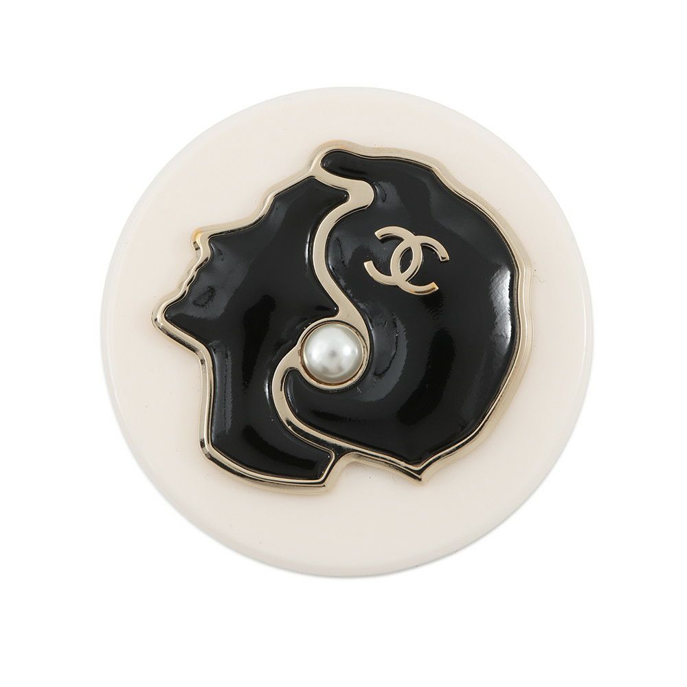 シャネル ブローチ ココマーク マドモアゼル プラスチック フェイクパール G18B CHANEL アクセサリー 白 黒