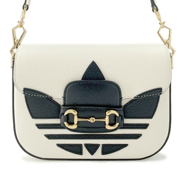 グッチ ショルダーバッグ ホースビット1955 アディダスコラボ レザー 659574 GUCCI 白 黒