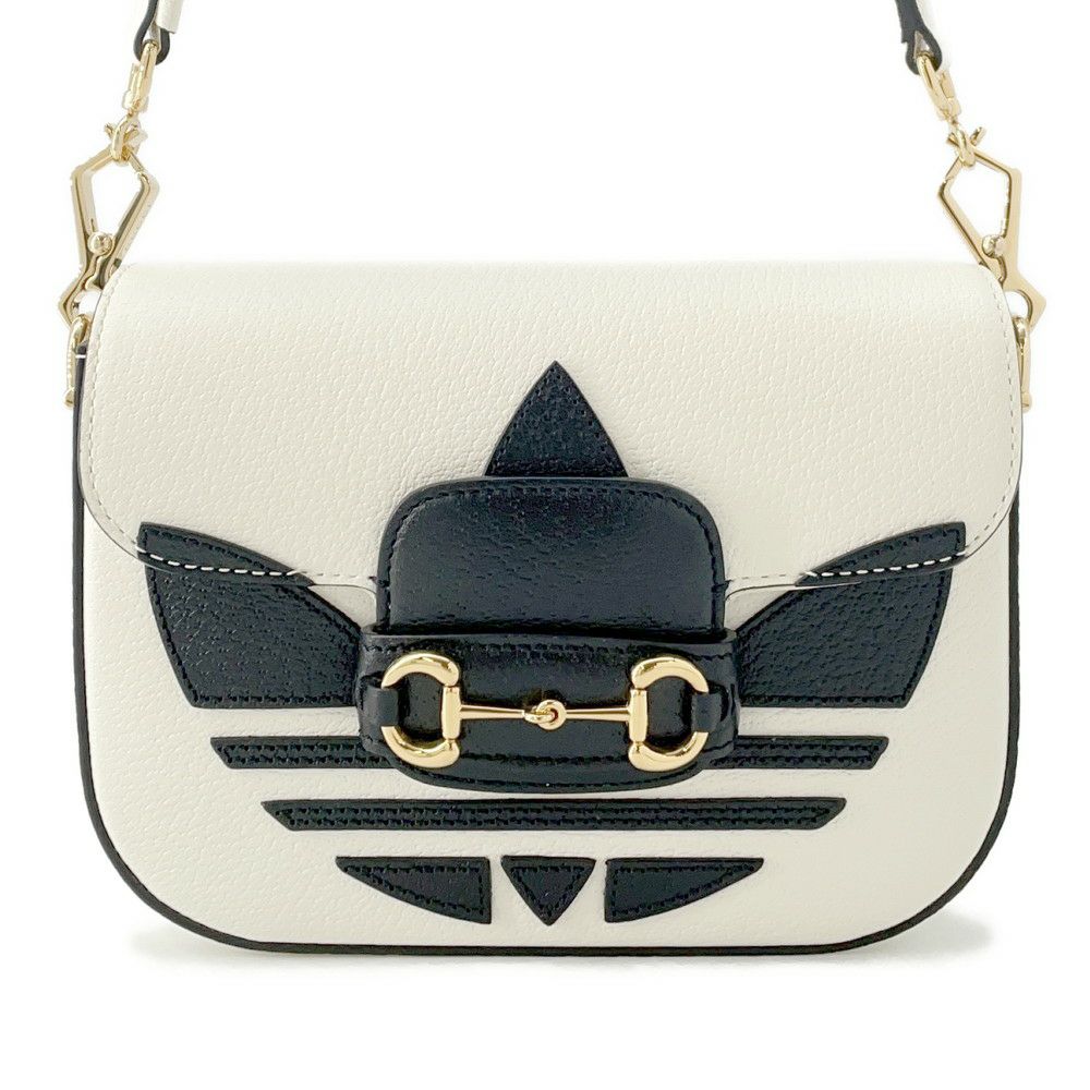 グッチ ショルダーバッグ ホースビット1955 アディダスコラボ レザー 659574 GUCCI 白 黒