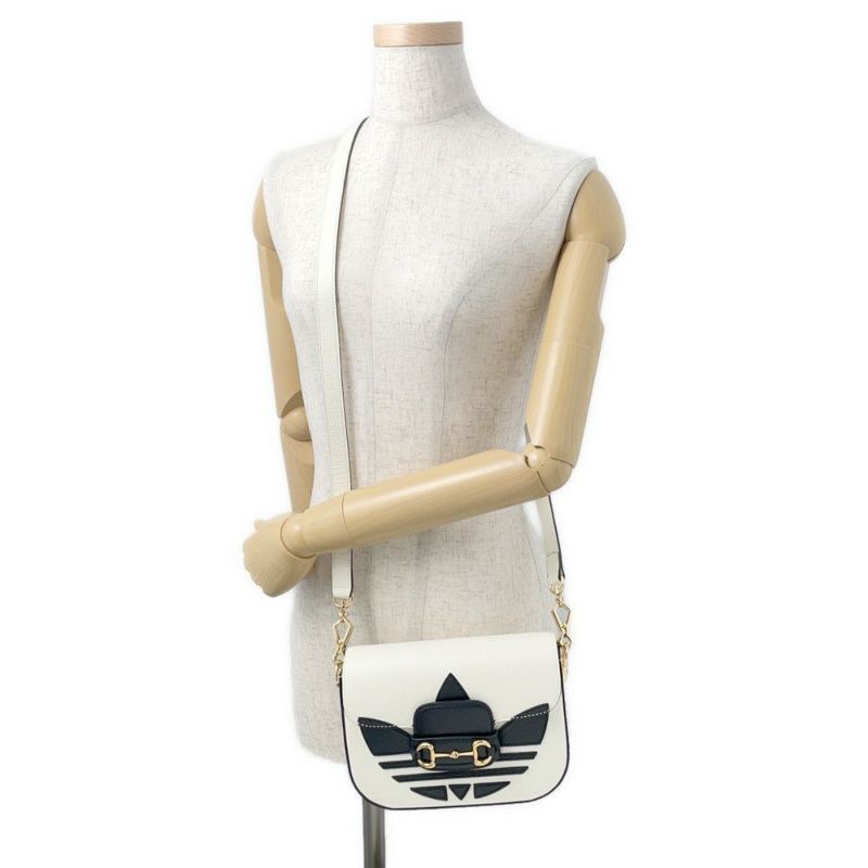 グッチ ショルダーバッグ ホースビット1955 アディダスコラボ レザー 659574 GUCCI 白 黒