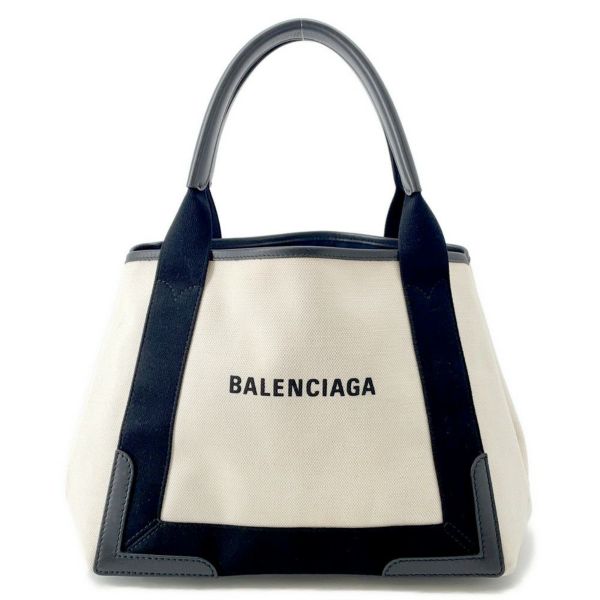 バレンシアガ トートバッグ ネイビーカバス S ポーチ付 339933 BALENCIAGA 黒 白
