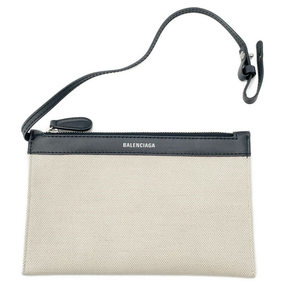 バレンシアガ トートバッグ ネイビーカバス S ポーチ付 339933 BALENCIAGA 黒 白