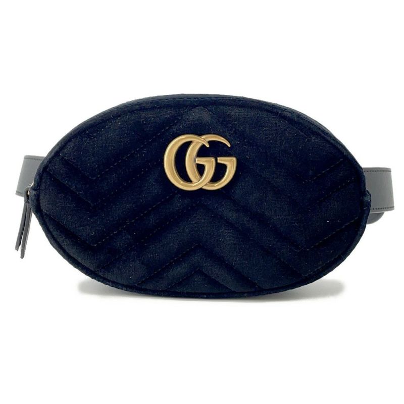 グッチ ウエストバッグ GGマーモント キルティング レザー/ベロア 476434 GUCCI バッグ ウエストポーチ 黒