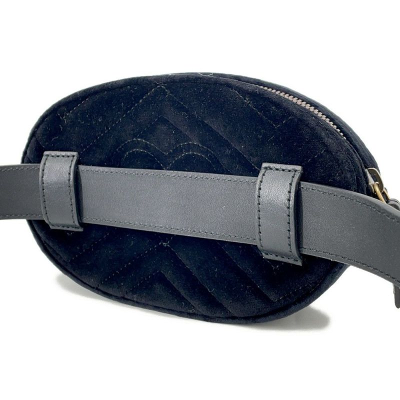グッチ ウエストバッグ GGマーモント キルティング レザー/ベロア 476434 GUCCI バッグ ウエストポーチ 黒