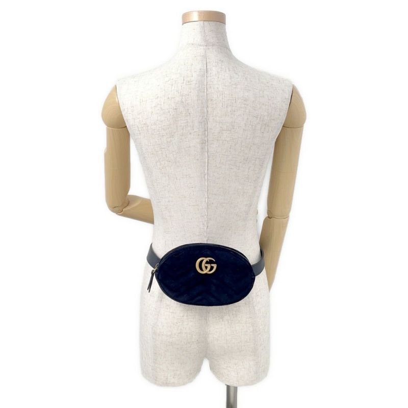 グッチ ウエストバッグ GGマーモント キルティング レザー/ベロア 476434 GUCCI バッグ ウエストポーチ 黒