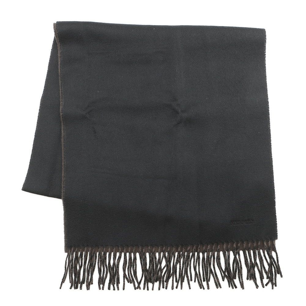 エルメス マフラーレクトヴェルソ リバーシブル ブラック/カフェ カシミヤ HERMES ストール メンズ