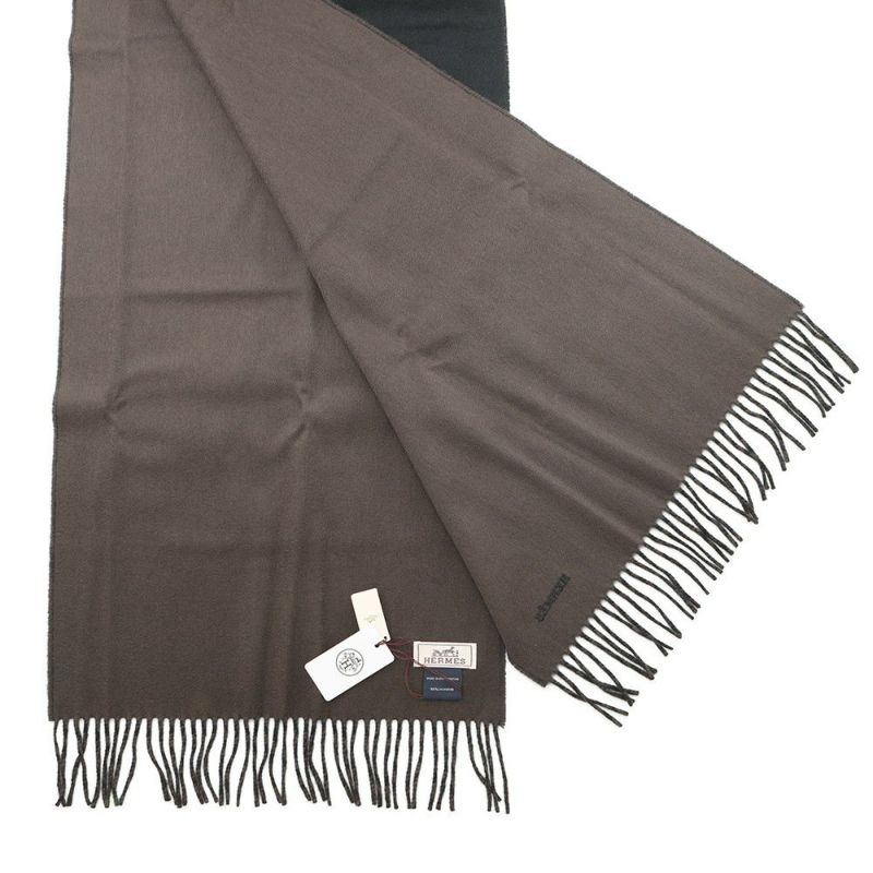 エルメス マフラーレクトヴェルソ リバーシブル ブラック/カフェ カシミヤ HERMES ストール メンズ