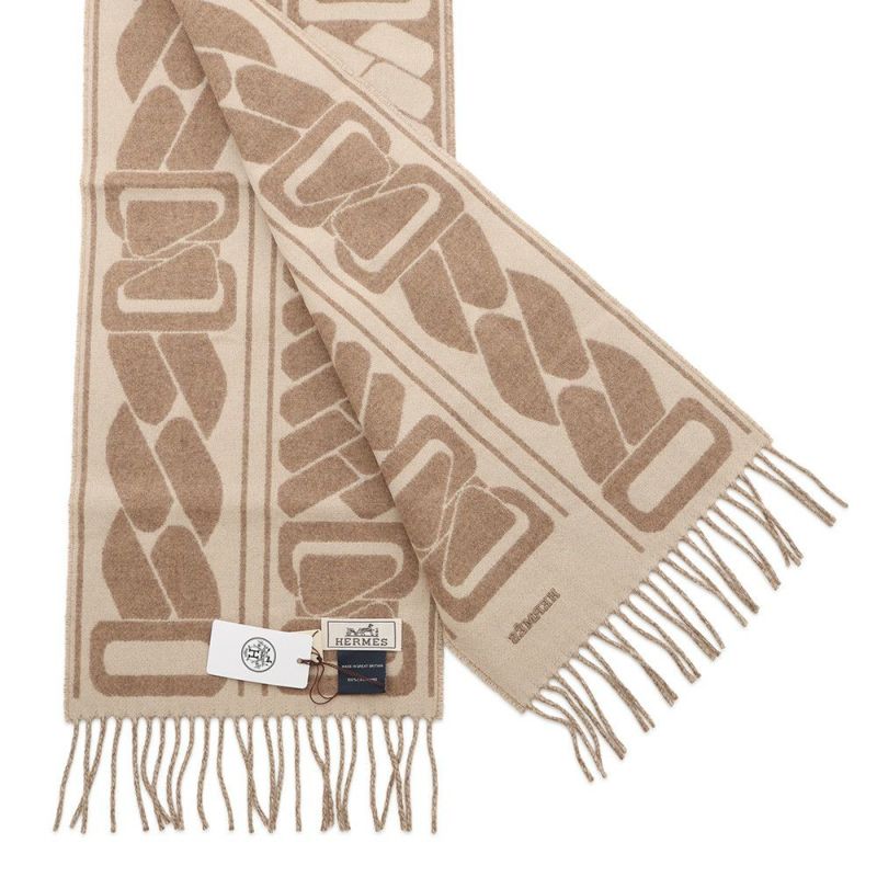 エルメス マフラー クリック・セ・ヌエ マロン・グラッセ/クレ カシミヤ バイカラー HERMES ストール