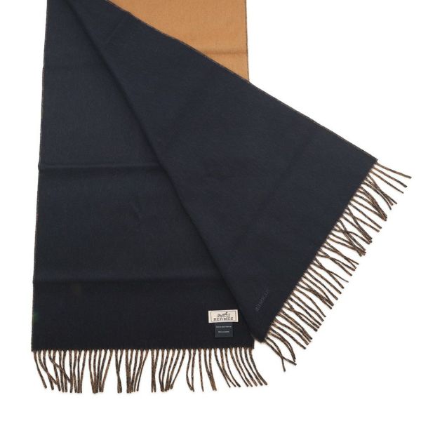 エルメス マフラーレクトヴェルソ リバーシブル キャメル/マリン カシミヤ HERMES ストール メンズ