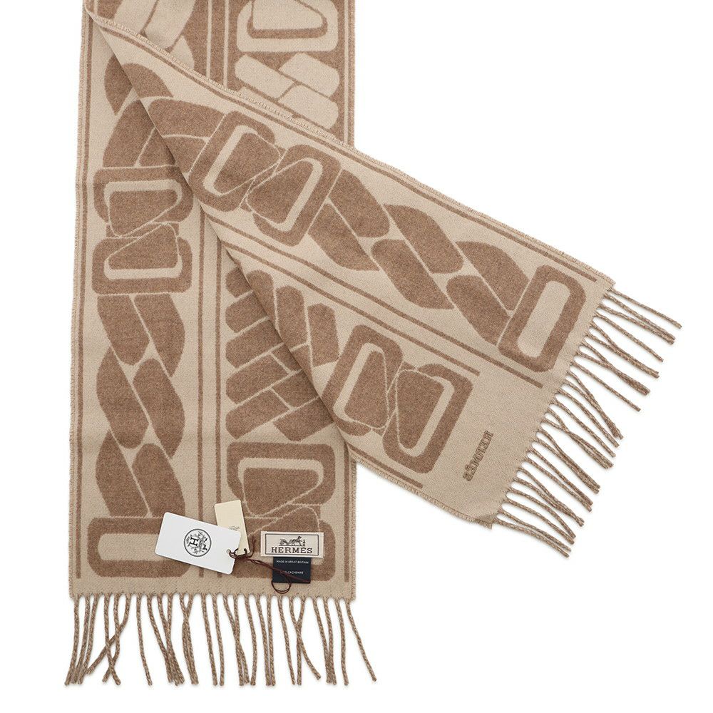 エルメス マフラー クリック・セ・ヌエ マロン・グラッセ/クレ カシミヤ バイカラー HERMES ストール