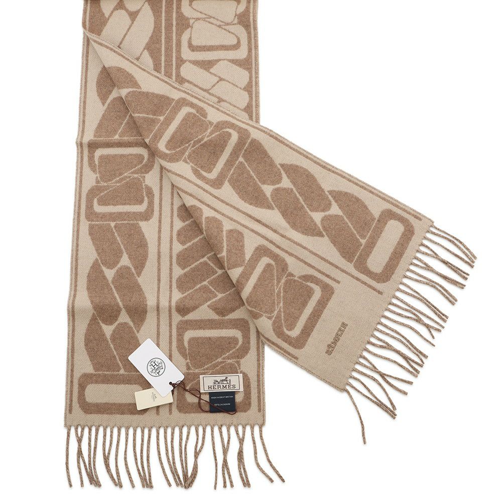 エルメス マフラー クリック・セ・ヌエ マロン・グラッセ/クレ カシミヤ バイカラー HERMES ストール