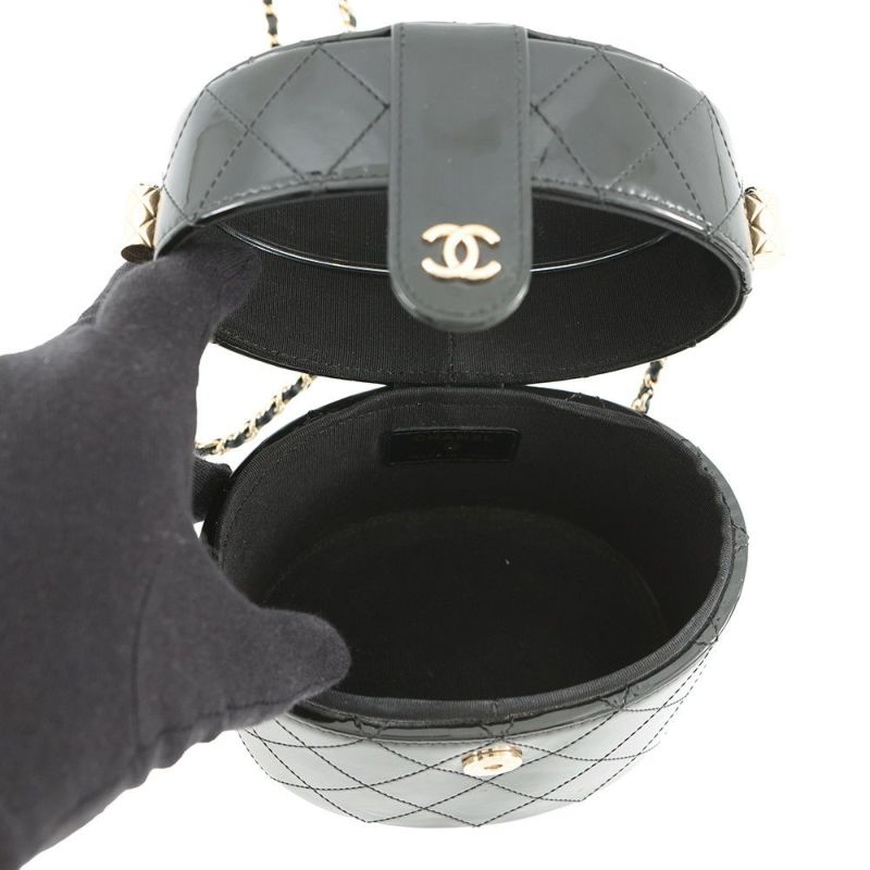 シャネル チェーンショルダーバッグ ココマーク マトラッセ バニティ パテント エナメル AP1616 CHANEL 黒