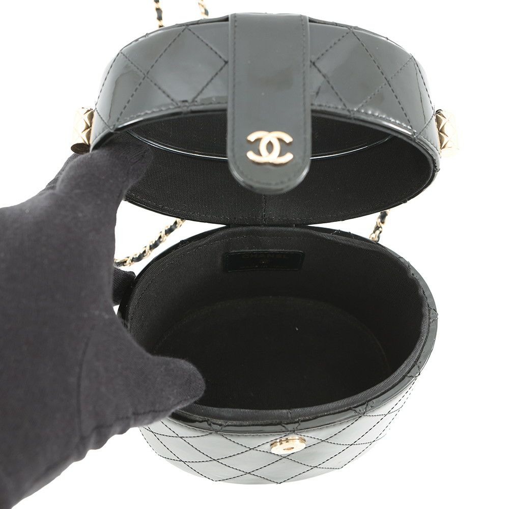 シャネル チェーンショルダーバッグ ココマーク マトラッセ バニティ パテント エナメル AP1616 CHANEL 黒