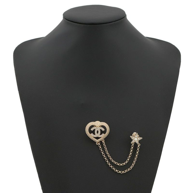シャネル ブローチ ココマーク ハート スター ラインストーン フェイクパール 2連ブローチ B24 P CHANEL アクセサリー