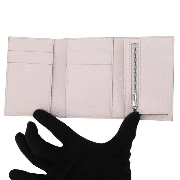 エルメス 三つ折り財布 ベアンコンビネ ローズペール/シルバー金具 エプソン W刻印 財布
