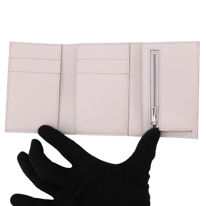 エルメス 三つ折り財布 ベアンコンビネ ローズペール/シルバー金具 エプソン W刻印 財布