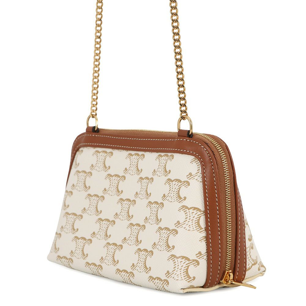 セリーヌ チェーンショルダーバッグ トリオンフ チェーンクラッチ 10E382CBX.01TA CELINE 白 ブラウン