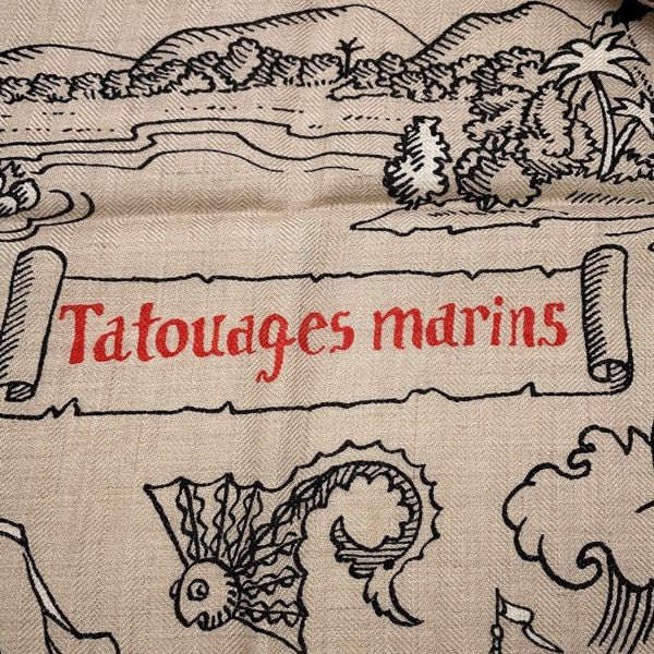 エルメス スカーフ カレ140 カレジェアン 船乗りのタトゥー・バンダナー Tatouages Marins カシミヤ シルク 2024年春夏