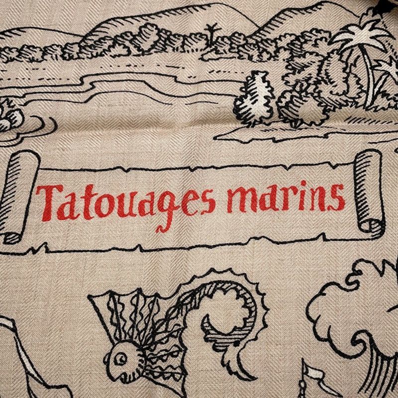 エルメス スカーフ カレ140 カレジェアン 船乗りのタトゥー・バンダナー Tatouages Marins カシミヤ シルク 2024年春夏