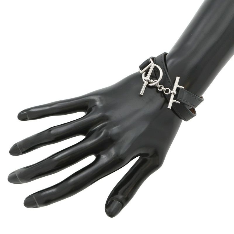 エルメス ブレスレット クロワジエール ドゥブルトゥール ブラック/シルバー金具 スイフト サイズT3 黒