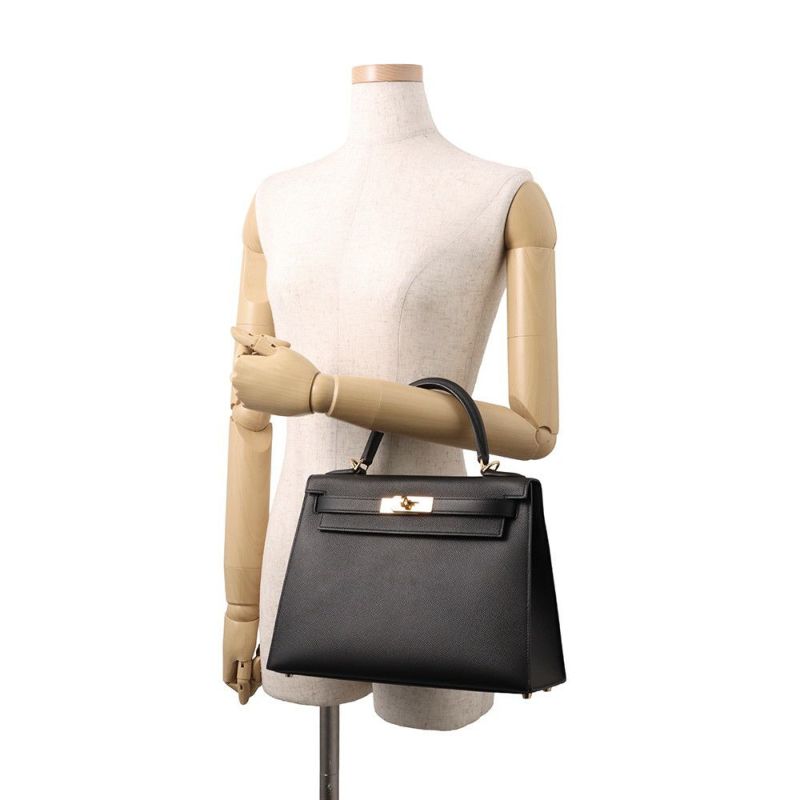 エルメス ハンドバッグ ケリー28 外縫い ブラック/ゴールド金具 エプソン Z刻印 2wayショルダー 黒