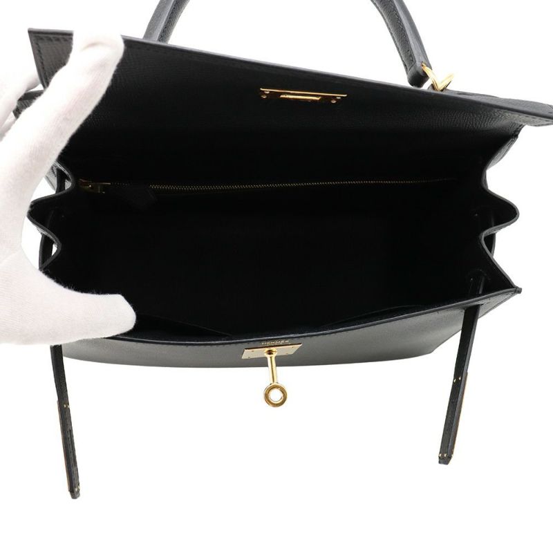 エルメス ハンドバッグ ケリー28 外縫い ブラック/ゴールド金具 エプソン Z刻印 2wayショルダー 黒