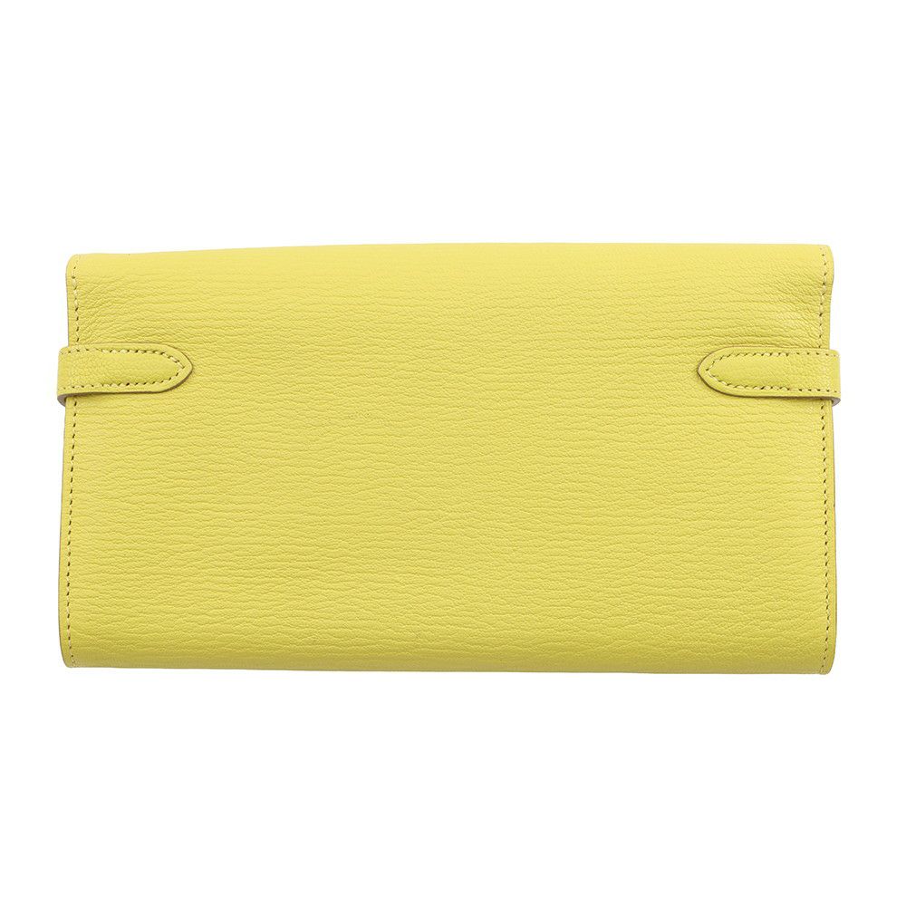 エルメス 長財布 ケリーウォレット ロング ライム/シルバー金具 シェブルミゾル X刻印 HERMES 財布 シェーブル