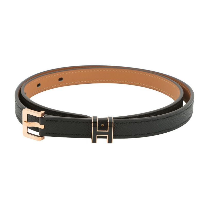 エルメス ポップH ベルト ブラック/ピンクゴールド金具 エプソン W刻印 サイズ75 HERMES べルト 黒