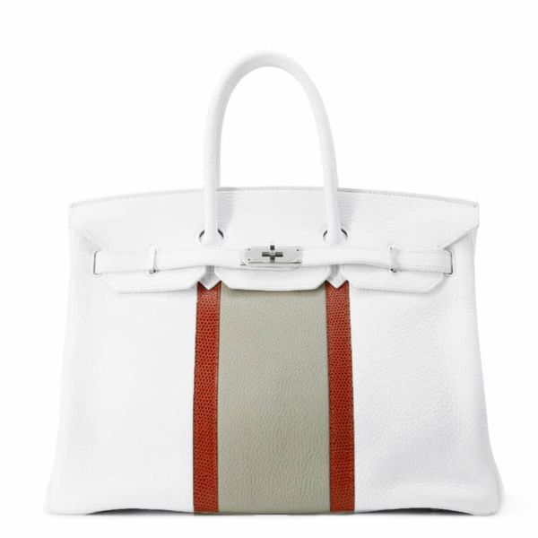 エルメス バーキンクラブ 35 ホワイト/サンギーヌ/パールグレー/シルバー金具 トリヨンクレマンス □O刻印 HERMES Birkin