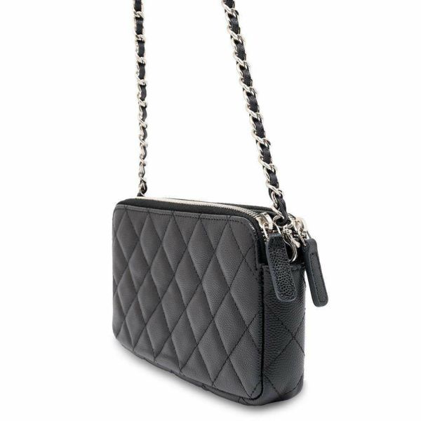 シャネル チェーンウォレット ココマーク マトラッセ キャビアスキン AP3837 CHANEL 財布 チェーンショルダーバッグ 黒